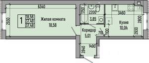 1-к квартира, строящийся дом, 37м2, 3/4 этаж