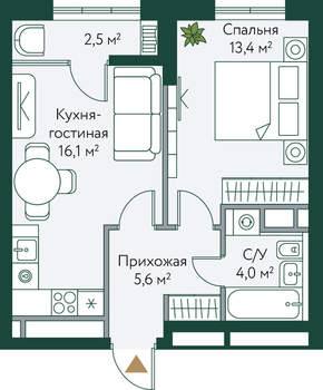 1-к квартира, вторичка, 42м2, 8/24 этаж
