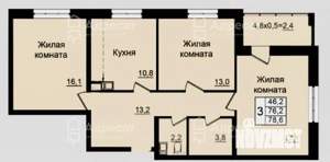 3-к квартира, вторичка, 77м2, 4/9 этаж