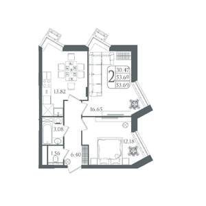 2-к квартира, вторичка, 54м2, 3/22 этаж