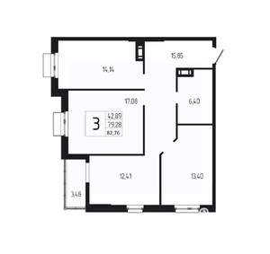 3-к квартира, вторичка, 83м2, 3/18 этаж