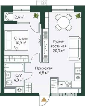 1-к квартира, вторичка, 44м2, 2/24 этаж