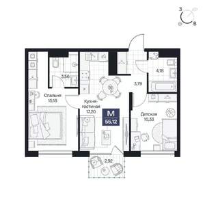 2-к квартира, вторичка, 55м2, 3/8 этаж