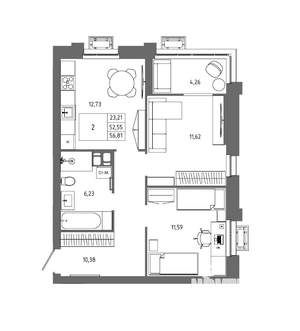 2-к квартира, вторичка, 57м2, 9/23 этаж