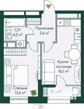 1-к квартира, вторичка, 42м2, 12/24 этаж