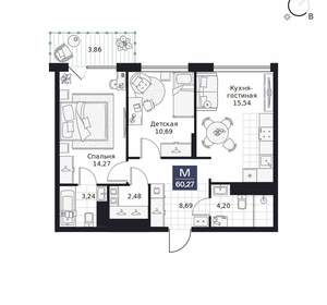 2-к квартира, вторичка, 60м2, 5/10 этаж