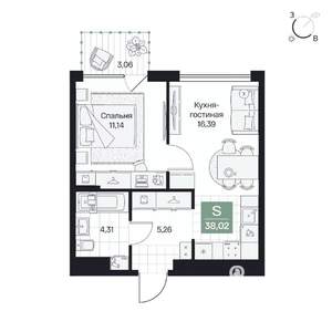 1-к квартира, вторичка, 38м2, 4/10 этаж