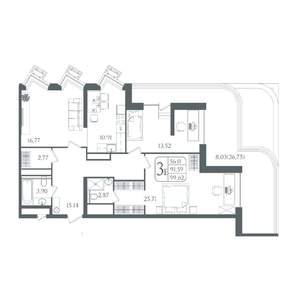 3-к квартира, вторичка, 100м2, 20/22 этаж