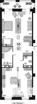 3-к квартира, вторичка, 96м2, 14/20 этаж