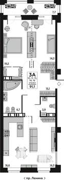 3-к квартира, вторичка, 96м2, 14/20 этаж
