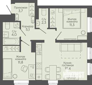 2-к квартира, вторичка, 58м2, 1/22 этаж
