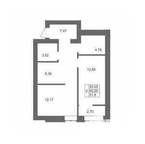 2-к квартира, вторичка, 52м2, 10/10 этаж