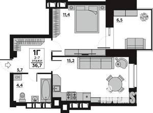 1-к квартира, вторичка, 37м2, 3/7 этаж