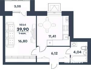 1-к квартира, строящийся дом, 40м2, 5/5 этаж