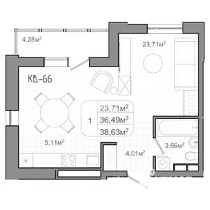 1-к квартира, вторичка, 39м2, 9/9 этаж