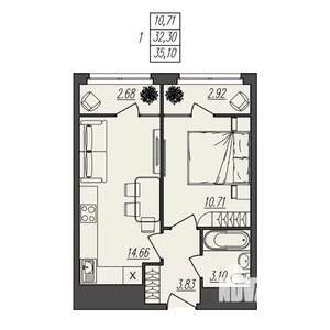 1-к квартира, вторичка, 35м2, 3/17 этаж