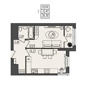 1-к квартира, вторичка, 35м2, 12/17 этаж