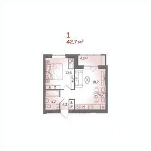 1-к квартира, вторичка, 43м2, 8/21 этаж