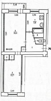 2-к квартира, вторичка, 44м2, 3/5 этаж