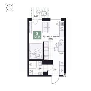Студия квартира, вторичка, 30м2, 8/10 этаж