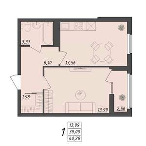 1-к квартира, вторичка, 40м2, 10/10 этаж