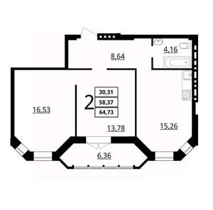 2-к квартира, вторичка, 65м2, 4/7 этаж