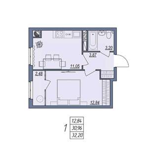1-к квартира, вторичка, 32м2, 4/8 этаж