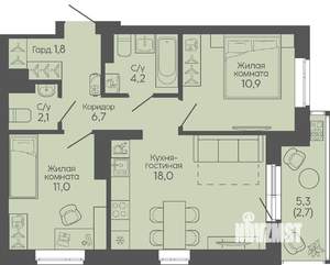 2-к квартира, вторичка, 57м2, 8/19 этаж