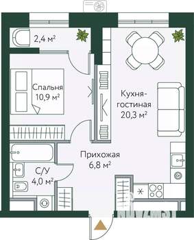 1-к квартира, вторичка, 44м2, 5/24 этаж