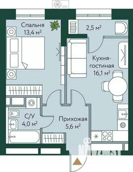 1-к квартира, строящийся дом, 42м2, 8/24 этаж