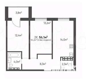 2-к квартира, вторичка, 54м2, 9/9 этаж