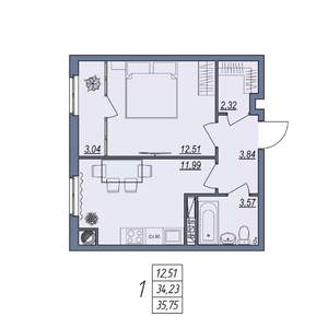 1-к квартира, вторичка, 36м2, 3/8 этаж