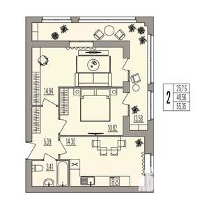 2-к квартира, вторичка, 55м2, 3/3 этаж