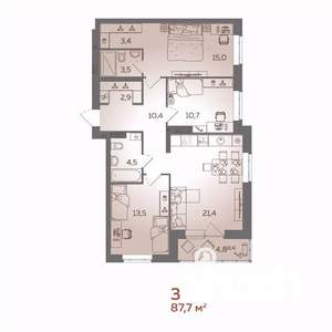 3-к квартира, вторичка, 88м2, 11/21 этаж