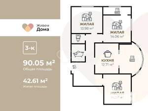 3-к квартира, вторичка, 88м2, 10/13 этаж