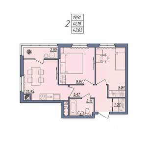 2-к квартира, вторичка, 43м2, 9/10 этаж