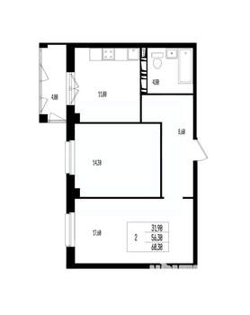 Студия квартира, вторичка, 60м2, 14/17 этаж