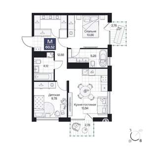 2-к квартира, вторичка, 61м2, 5/9 этаж