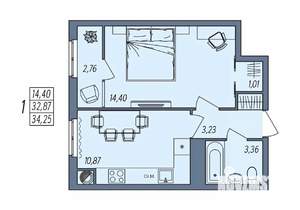 1-к квартира, вторичка, 34м2, 7/10 этаж
