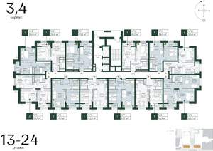 1-к квартира, строящийся дом, 44м2, 23/24 этаж