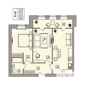2-к квартира, вторичка, 57м2, 2/3 этаж