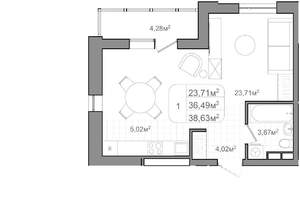 1-к квартира, строящийся дом, 39м2, 9/9 этаж