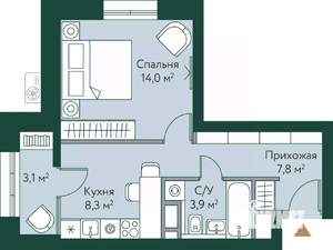 1-к квартира, строящийся дом, 37м2, 6/24 этаж