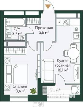 1-к квартира, вторичка, 41м2, 24/24 этаж