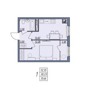 1-к квартира, вторичка, 31м2, 3/8 этаж
