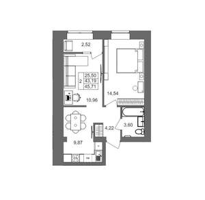 2-к квартира, вторичка, 46м2, 1/10 этаж