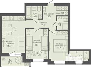 2-к квартира, вторичка, 65м2, 10/19 этаж