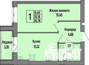 1-к квартира, строящийся дом, 37м2, 4/4 этаж