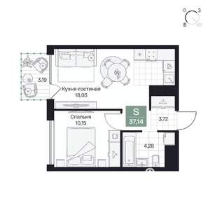 1-к квартира, вторичка, 37м2, 7/10 этаж