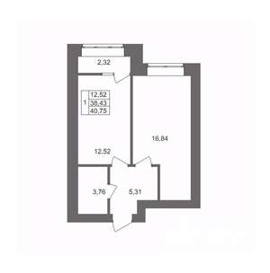 1-к квартира, вторичка, 41м2, 2/10 этаж